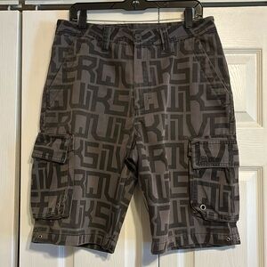 Quiksilver Vintage Men's Black Patterned Name Logo Cargo Shorts